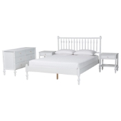 Baxton Studio Denita Spindle 4-Piece Bedroom Set - Farmhouse Platform Bed with Matching Dresser and 1-Drawer Nightstands, White, Queen